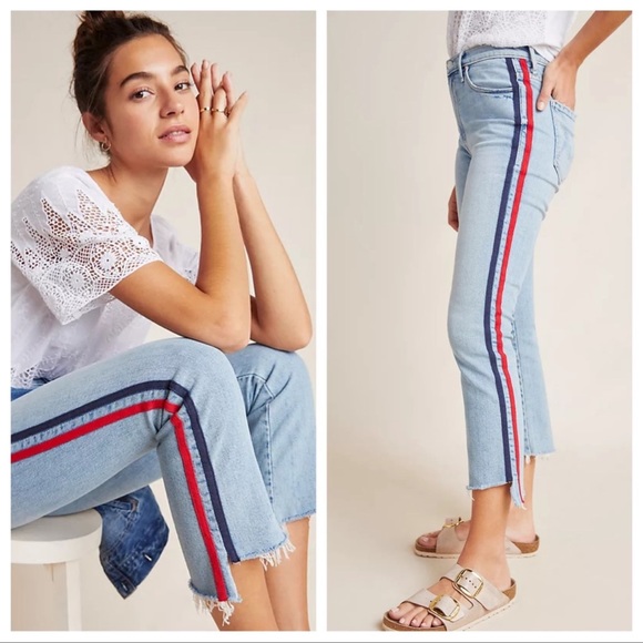 NWOT MOTHER THE INSIDER CROP STEP FRAY THANKS AGAIN RACER STRIPE WIDE LEG JEANS - Picture 2 of 13